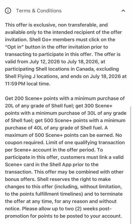 Shell: Earn upto 500 Scene Points when you Fill 40L (July 12-18) Ymmv