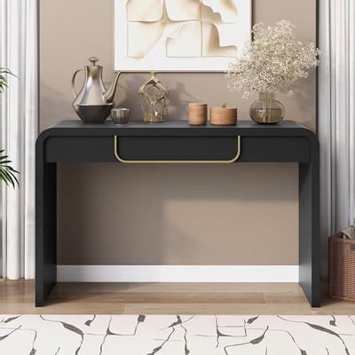 Wood Console Table with Storage, Black Entryway Table, Narrow Sofa Tables for Living Room or Hallway, Long-Lasting MDF Frame, Modern Rectangular Design, Easy-to-Clean Accent Tables for Home or Office