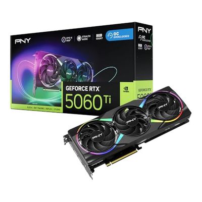 PNY NVIDIA GeForce RTX 5060 Ti Epic-X ARGB OC Triple Fan, Graphics Card (8GB GDDR7, 128-bit, Boost Speed: 2692 MHz, SFF-Ready, PCIe 5.0, HDMI /DP 2.1, 2-Slot, NVIDIA Blackwell Architecture, DLSS 4)