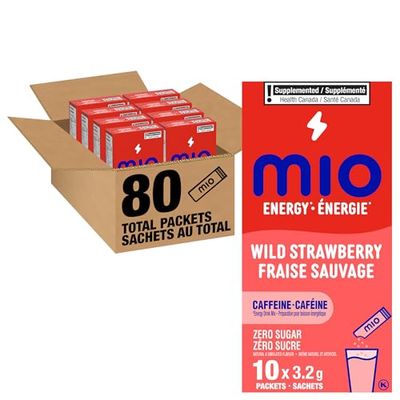 mio Energy Wild Strawberry Energy Drink Mix, 3.2g Packets, 10 ct Box (Pack of 8)