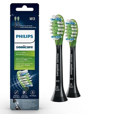 Philips Sonicare Premium White Electric Toothbrush Heads, Motorized Sonicare Toothbrush Heads, RFID Technology, Brush Head Pack (2 Heads), Black, HX9062/95