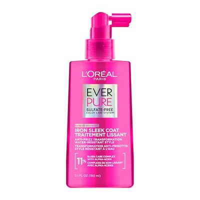 L'Oréal Paris EverPure Sulfate Free Iron Sleek Semi-Permanent Smoothing Hair Treatment, Hair Serum Leave-In Conditioner Spray for Frizz Control and Heat Protection, Silky Smooth Hair, 150ml