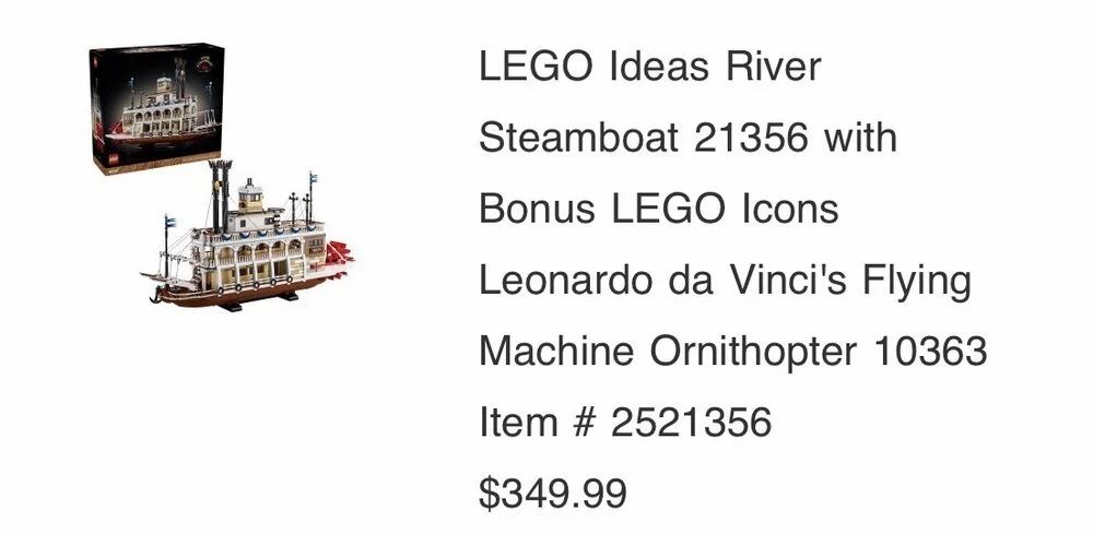 Costco: LEGO Ideas River Steamboat 21356 - $279.99