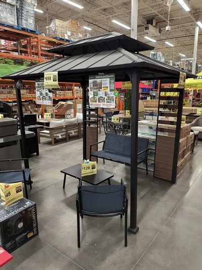 Home Depot: *CLEARANCE* 7 ft. x 9 ft. Steel Hardtop Gazebo with Adjustable Lights, Shelves & Hooks, Black Roof & Wood Grain Panel