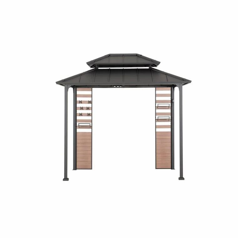 Home Depot: *CLEARANCE* 7 ft. x 9 ft. Steel Hardtop Gazebo with Adjustable Lights, Shelves & Hooks, Black Roof & Wood Grain Panel