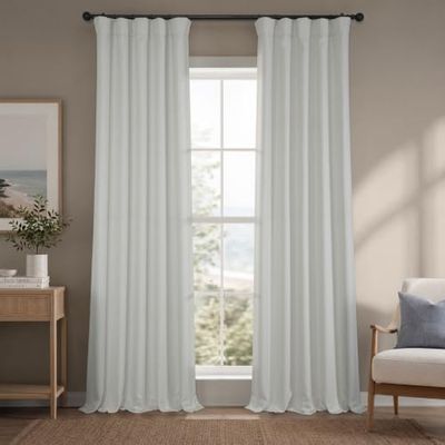 HPD Half Price Drapes BOCH-LN1855-96 Faux Linen Room Darkening Curtains for Bedroom (1 Panel), 50 X 96, Oyster
