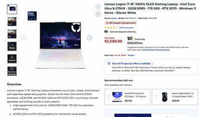 Best Buy: Lenovo Legion 7i 16" 240Hz OLED Gaming Laptop - $2599