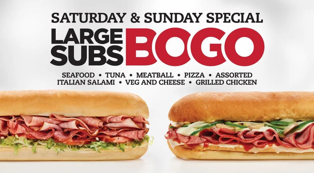 Mr. Sub: BOGO select large subs weekend July 18 & 19