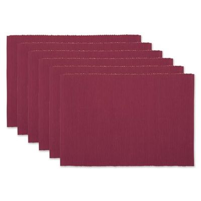 DII Basic Everyday Ribbed Tabletop 100% Cotton, Placemat Set, 13x19, Barn Red, 6 Piece