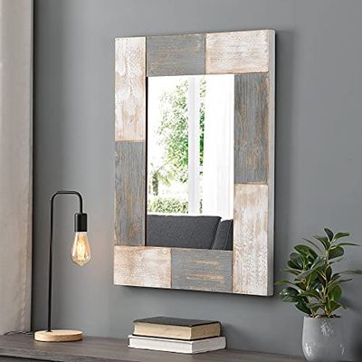 FirsTime & Co. Mason Planks Wall Mirror, 31.5" H x 24" W, Aged White & Gray Wood