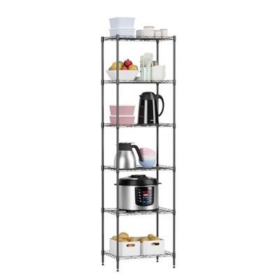 6 Tiers Wire Shelving 12" Dx17 Wx64 H Metal Frame Storage Shelves Easy Setup NSF Certified Storage Shelf Rack Shelf with Leveling Feet for Home Garage Kitchen Pantry, Black