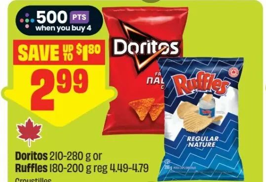 Fresh Co: Doritos 210-280g or Ruffles 180-200g $2.99 + 500 Scene Points When You Buy 4 (July 16-22)