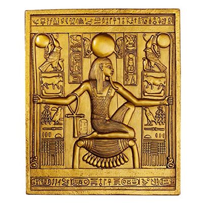Design Toscano Egyptian King Tutankhamen Temple Stele Plaque Wall Sculpture, 25.5 cm, Polyresin, Faux Gold