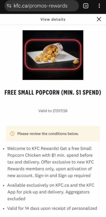 KFC Rewards program just launched, free welcome reward for joining