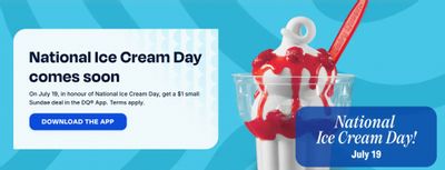 Dairy Queen Canada National Ice Cream Day Promotion + More Offers: Get A $1 Small Sundae