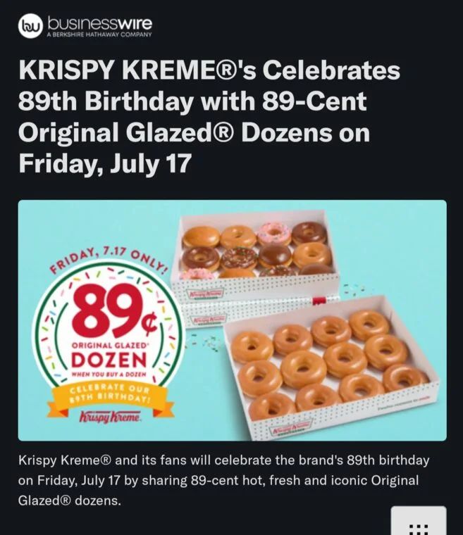 Krispy Kreme BOGO 89 cents original glaze