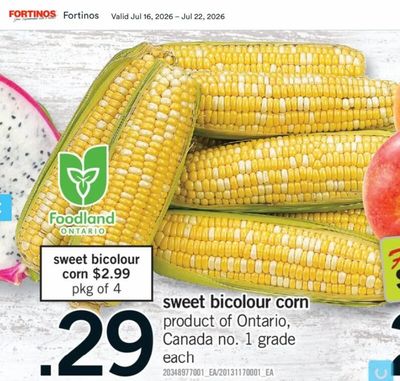 Fortinos: Bi-Colour Corn, Corn on the Cob $0.29 (reg. $0.99) July 16 - 22