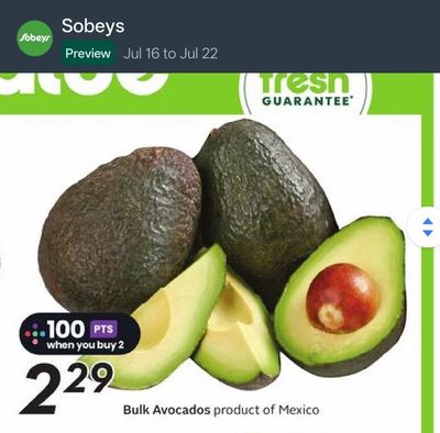 Sobeys: Avocado bulk 2.29 (+100 scene points, $1, when you buy 2) (July16-22)