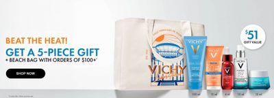 Vichy Canada Online Exclusive Offers: Get A FREE $51 Value 5-Piece Deluxe Gift & Beach Bag on Orders of $100 + 25% Off Online Sets + More