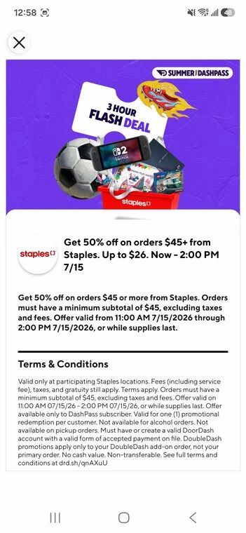 Staples: Doordash @ Staples: $7.47 for 48 Timothys K Cups! (Get an extra 50% off until 2:00pm Dashpass only $45+, max $26 off)