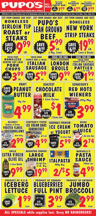 Pupo's Food Market Flyer July 16 to 22