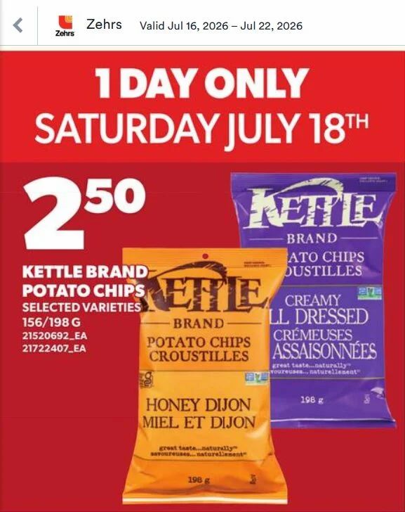 Loblaws: Kettle Brand Loaded Ketchup or Creamy All-Dressed, 198g $1.50 (with loadable digital coupon) July 18