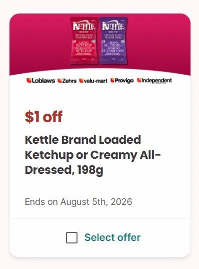Loblaws: Kettle Brand Loaded Ketchup or Creamy All-Dressed, 198g $1.50 (with loadable digital coupon) July 18