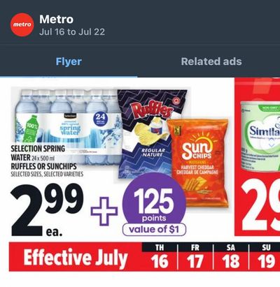 Metro: Selection Spring Water Bottles 24x500ml for $2.99 + 125 MOI points (ON)
