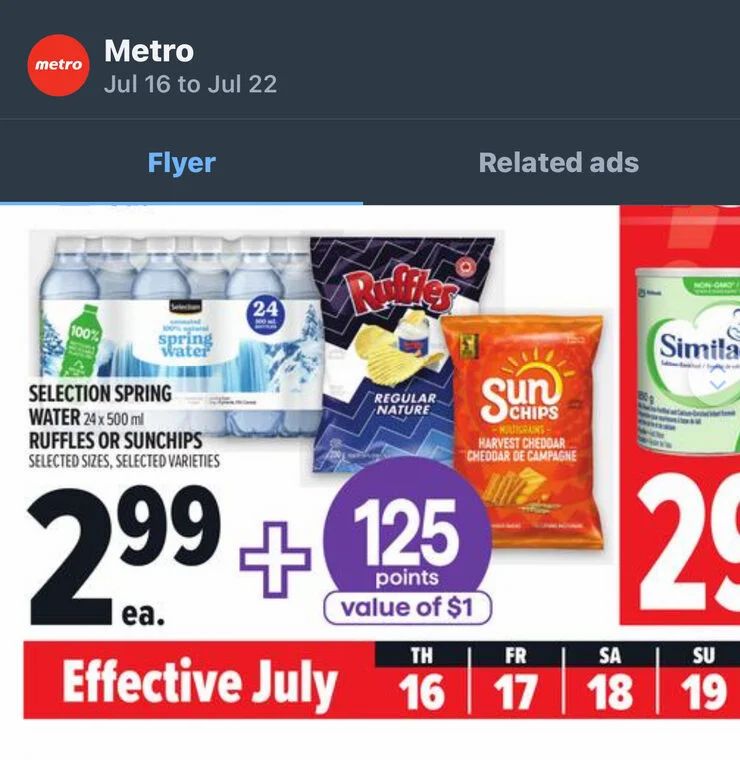 Metro: Selection Spring Water Bottles 24x500ml for $2.99 + 125 MOI points (ON)
