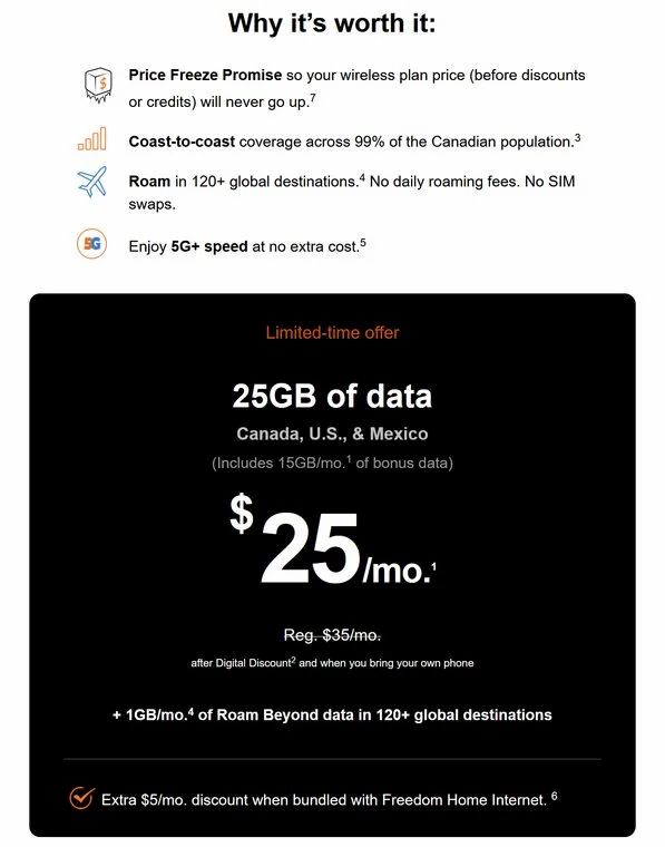 Freedom Mobile: BYOD $25 for 25GB CA/US/MX, 1GB Roam Beyond