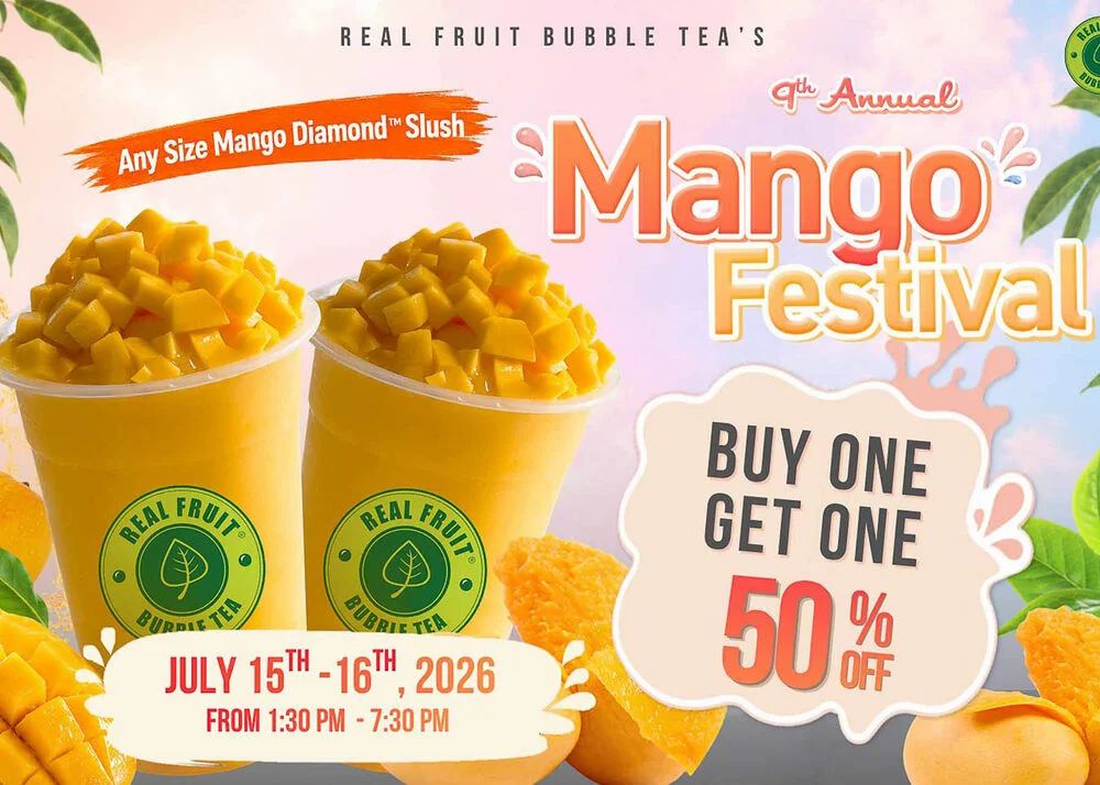 Real Fruit Bubble Tea Any Size Mango Diamond Slush BOGO 50% OFF