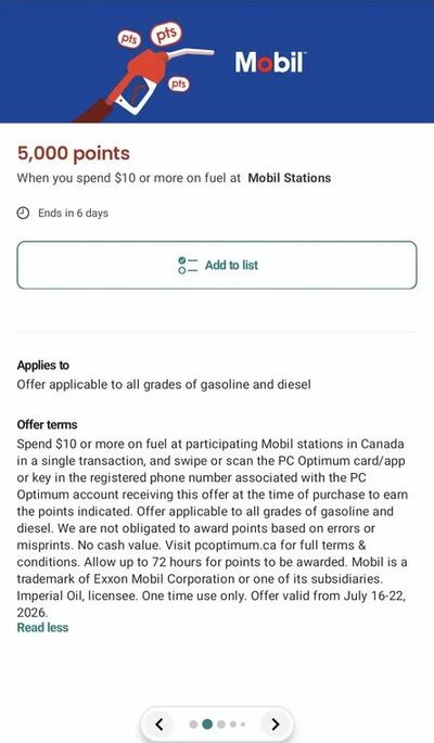 PC Optimum: 5000 optimum points when you spend $10 or more at esso