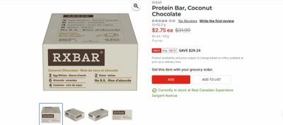 Real Canadian Superstore: RXBar Protein Bar, Coconut Chocolate 12 x 52g $2.75 (reg. $31.99)