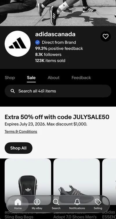 eBay.ca: Adidas Canada eBay Store - 50% off with Code JULYSALE50
