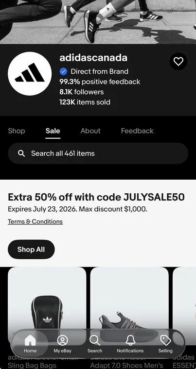 eBay.ca: Adidas Canada eBay Store - 50% off with Code JULYSALE50