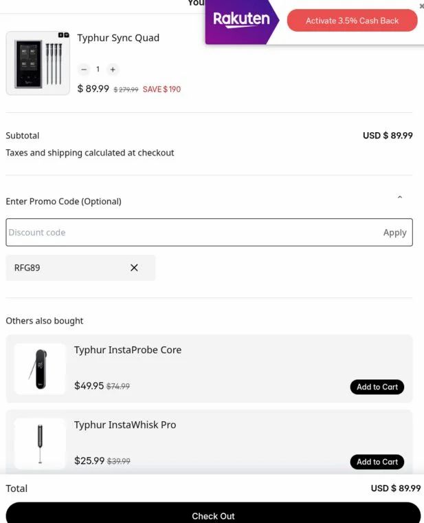 Typhur Sync One & Sync Quad Thermometers - $40 USD / $90 USD + FS + 3.5% Rakouten