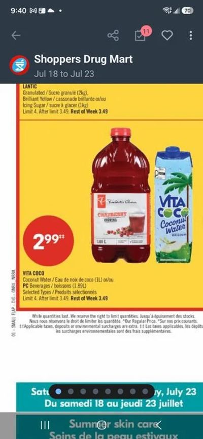 Shoppers Drug Mart: Vita Coco Organic Pure 1 Liter Coconut Water $2.99 + 3000 PC Points. YMMV!