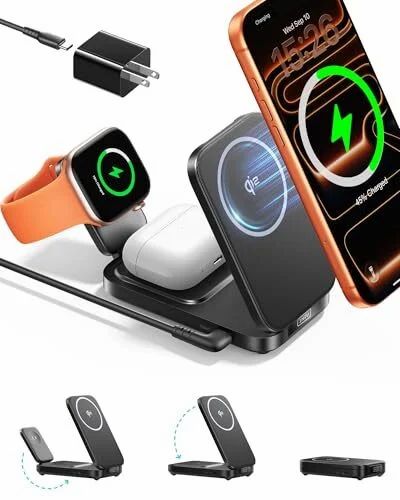 Amazon.ca: INIU 3 in 1 Qi2 Certified 15W Wireless MagSafe Charging Station $25.26