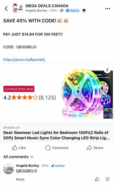 Amazon.ca: Smart LED Strip 100ft(2 Rolls of 50ft) - $14.84