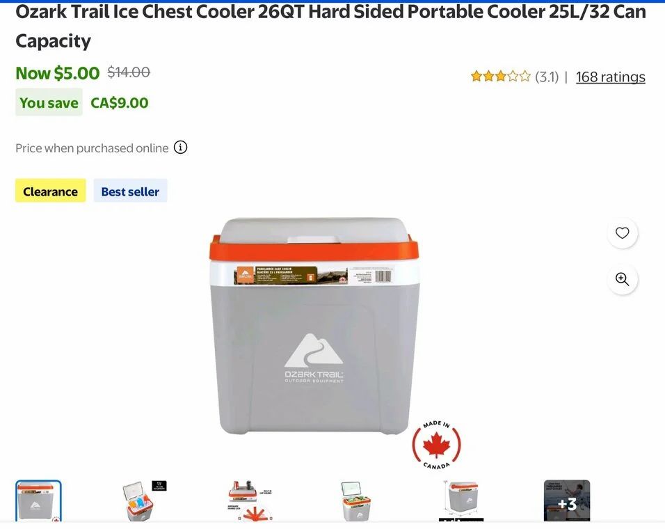 Walmart: Ozark Trail Ice Chest Cooler 26QT Hard Sided Portable Cooler-$5 (Was$14)
