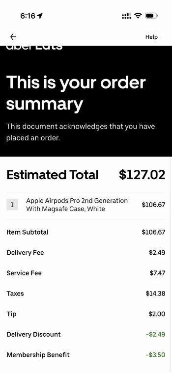 Costco: YMMV: Uber Eats (Costco) Apple Airpods Pro 2nd Generation With Magsafe Case, White $116.67 ($106.67 for members)