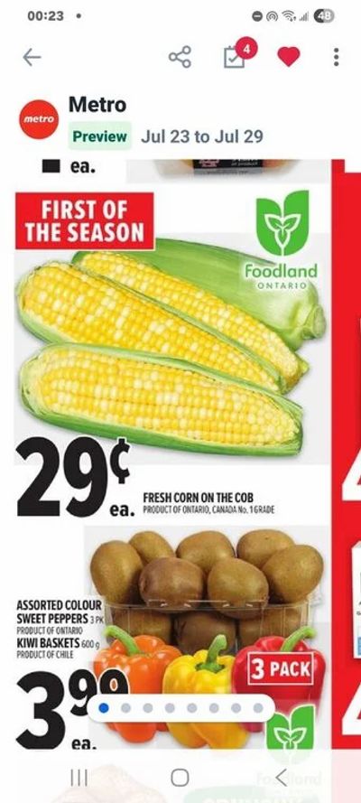 Metro: ON: Metro Fresh Corn $0.29, Pepsi/Coke 6x710 ml $1.99 net after getting $1 value of Moi pts...
