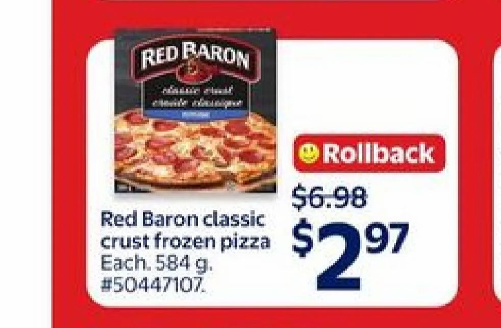 Walmart: ON $2.97 Red Baron classis crust frozen pizza 584g Thursday July 23-29
