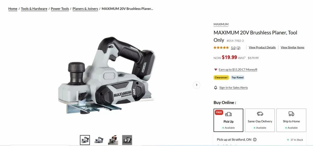 Canadian Tire: MAXIMUM 20V Brushless Planer or Brushless Belt Sander 3 x 21-inch Tool Only $19.99 (reg. $179.99)