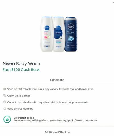 Walmart: Nivea Body Wash for Men or Women 500 ml $3.28 (reg. $4.98) + $1.00 Cashback from CO51 (Limit 5)
