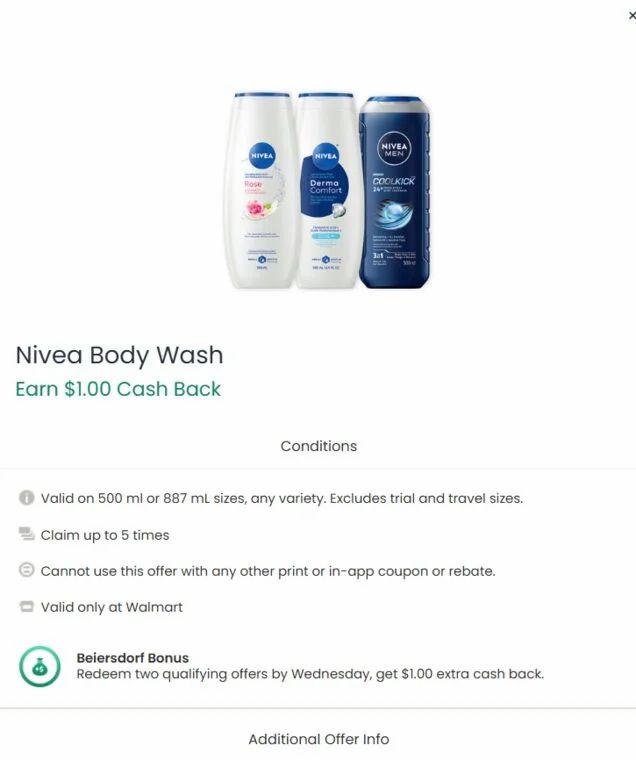Walmart: Nivea Body Wash for Men or Women 500 ml $3.28 (reg. $4.98) + $1.00 Cashback from CO51 (Limit 5)