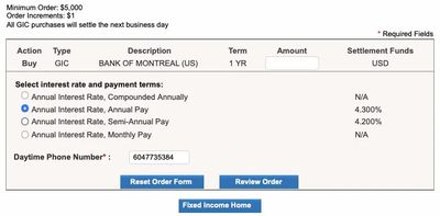 BMO Investorline 4.3% USD 1 year GIC