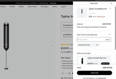 Typhur / Amazon: InstaWhisk Pro Rechargable Frother -USD + FS + 7% Rakouten