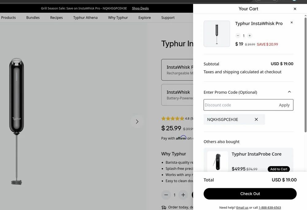Typhur / Amazon: InstaWhisk Pro Rechargable Frother - $19USD + FS + 7% Rakouten
