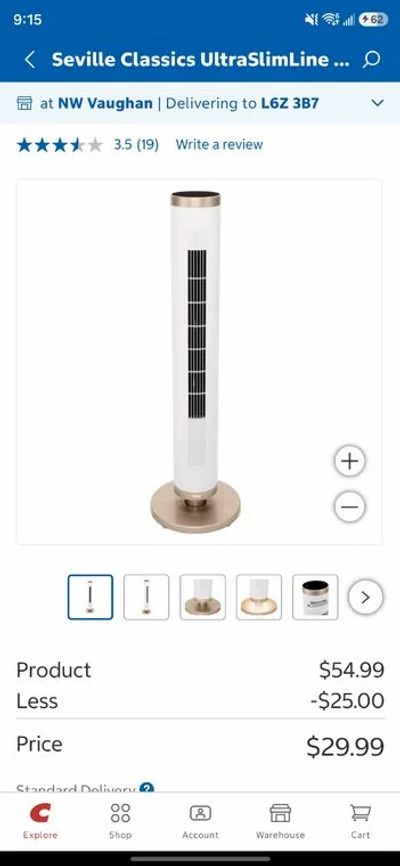 Costco: $29.99 - Seville Classics UltraSlimLine 96.01 cm (37.8 in.) Oscillating Tower Fan with Remote and LED Base Light